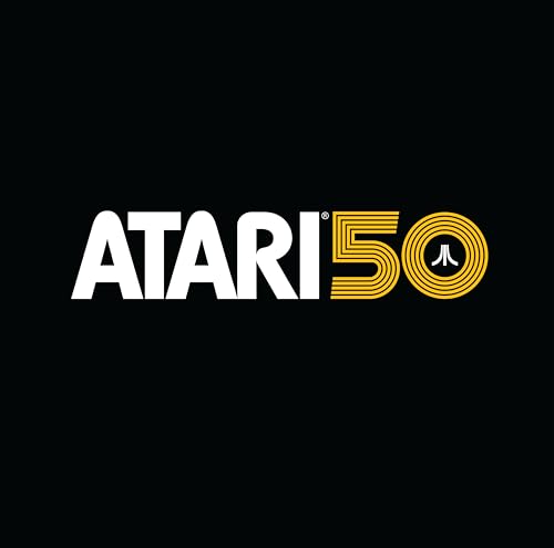 Atari 50 logo with white text and a yellow circular design.