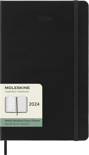 Moleskine Weekly Agenda With Space For Notes 12 Months 2024, Agenda 2024, Size Large 13x21, Hard Cover And Elastic Closure, Colour Black