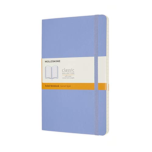 Moleskine - Classic Notebook, Ruled Notebook, Soft Cover And Elastic Closure, Size Large 13 X 21 Cm, Colour Hydrangea Blue, 240 Pages