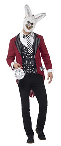 Smiffys 46826 Men Deluxe White Rabbit Costume, Jacket, Vest, Mask and Pocket Watch, Size: L
