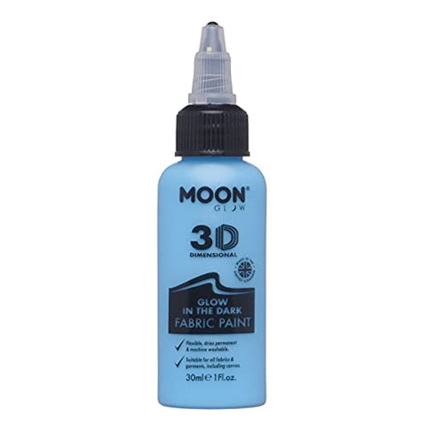 Moon Glow - Glow in the Dark 3D Fabric Paint - 30ml - Blue - Textile paint for clothes, t-shirts, bags, shoes & canvas