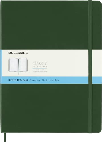 Moleskine Classic Dotted Paper Notebook, Hard Cover and Elastic Closure Journal, Color Myrtle Green, Size Extra Large 19 x 25 cm, 192 Pages