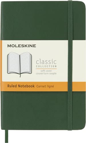 Moleskine Classic Ruled Paper Notebook - Soft Cover and Elastic Closure Journal - Color Myrtle Green - Pocket 9 x 14 A6 - 192 Pages