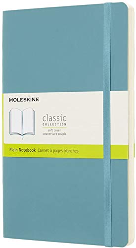 Moleskine Classic Plain Paper Notebook - Soft Cover And Elastic Closure Journal - Color Reef Blue - Large 13 X 21 A5 - 192 Pages