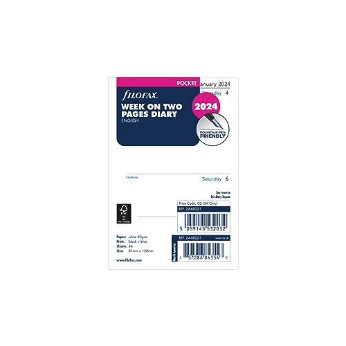 Filofax Pocket Week on two pages English 2024 diary, White