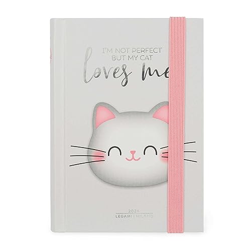 Legami - Small 12 Month Photo Diary from January 2024 to December 2024, Elastic Closure, Monthly Planner January 2025, Final Pocket, Address Book, 9.5x13.5 cm, Kitty Theme