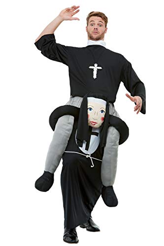 Smiffys 50783 Piggyback Nun Costume, Men, Black, One Size