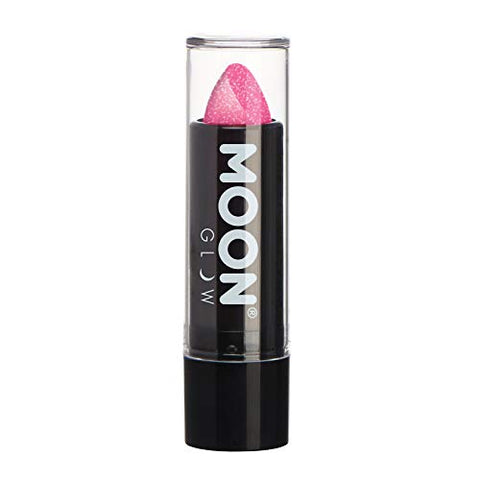 Neon UV Glitter Lipstick by Moon Glow - Hot Pink - Bright Neon Coloured Lipstick - Glows under UV