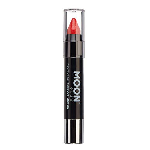 Moon Glow - Neon UV Glitter Face Paint Stick/Body Crayon makeup for the Face & Body - Red - Glows brightly under UV lighting