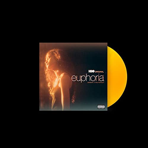 “Euphoria” Season 2 soundtrack vinyl record with a portrait cover and yellow disc.