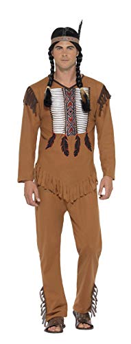 Smiffys Native American Inspired Warrior Costume, Brown, S - Size 34"-36"