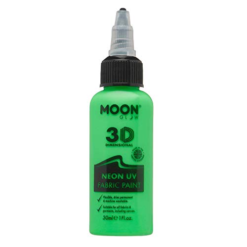 Moon Glow - Neon UV 3D Fabric Paint - 30ml - Intense Green - Textile paint for clothes, t-shirts, bags, shoes & canvas