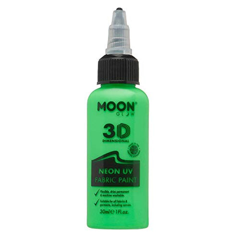 Moon Glow - Neon UV 3D Fabric Paint - 30ml - Intense Green - Textile paint for clothes, t-shirts, bags, shoes & canvas