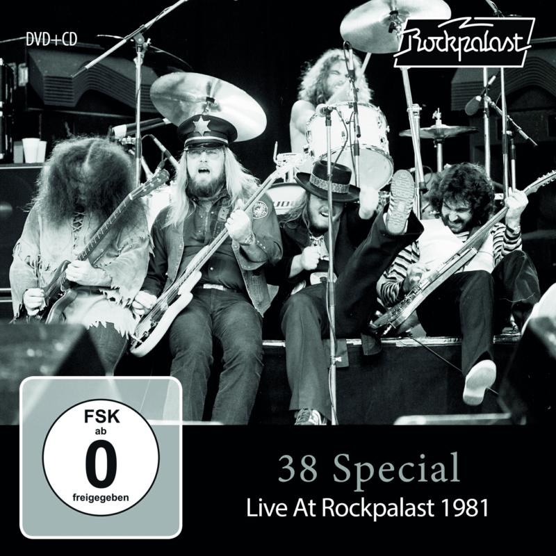 Black and white photo of 38 Special performing live in 1981.