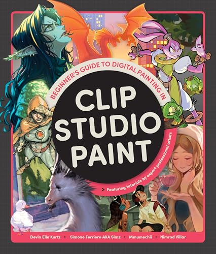 Book cover: “Beginner’s Guide to Digital Painting in Clip Studio Paint” with fantasy art.