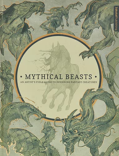 Book cover featuring sketched mythical creatures—dragon, unicorn, and more.