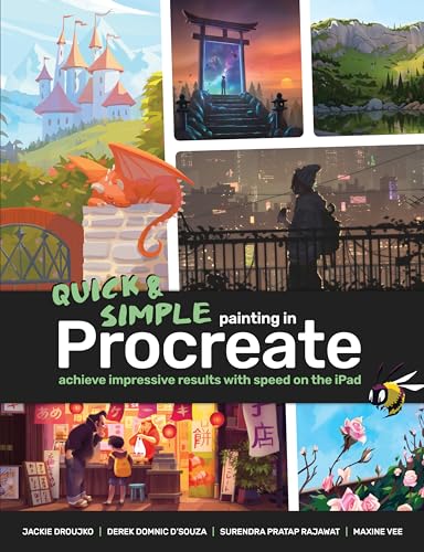 Book cover showcasing digital paintings of castles, dragons, and cityscapes.
