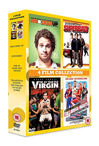 DVD box set featuring covers for "Knocked Up," "Superbad," and two other comedies.