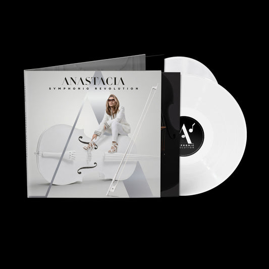 Anastacia album cover and white vinyl record on black background.