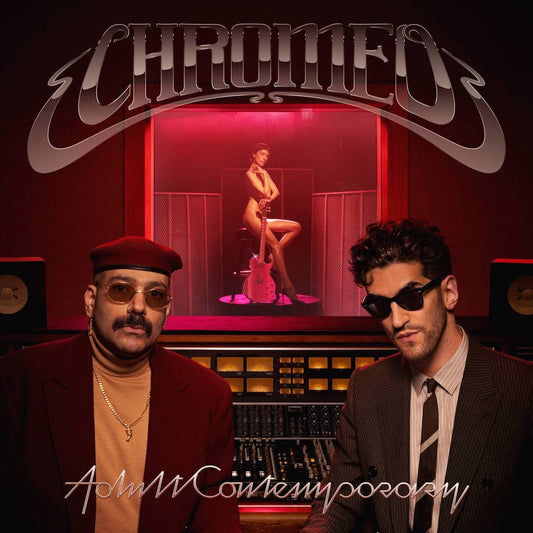 Chromeo album cover: two men and a woman in a retro setting.