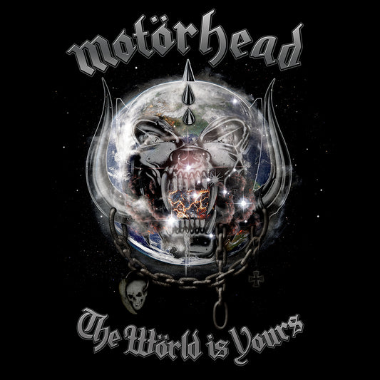 Motorhead album cover: skull-shaped world with the band’s logo and title.