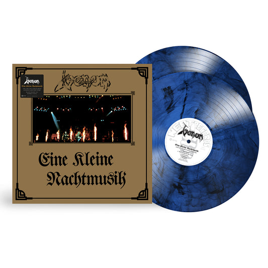 Venom Eine Kleine Nachtmusik album cover and two blue marble vinyl records.