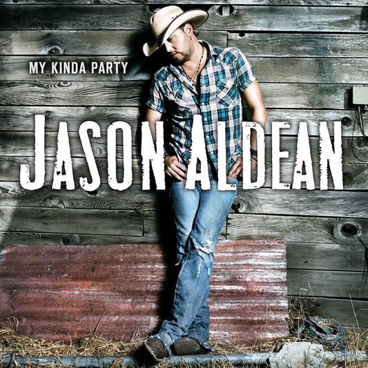 Jason Aldean album cover featuring a portrait against a wood background.