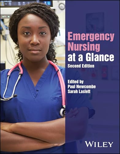 Book cover: “Emergency Nursing at a Glance” featuring a nurse in scrubs.