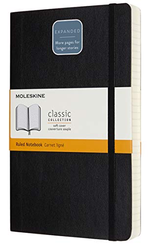 Moleskine - Classic Expanded Ruled Paper Notebook - Soft Cover And Elastic Closure Journal - Color Black - Size Large 13 X 21 A5 - 400 Pages