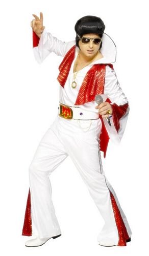 Smiffys Men's Elvis Costume, Shirt, Trousers, Cape & Belt, Size: M, Colour: White and Red, 29151