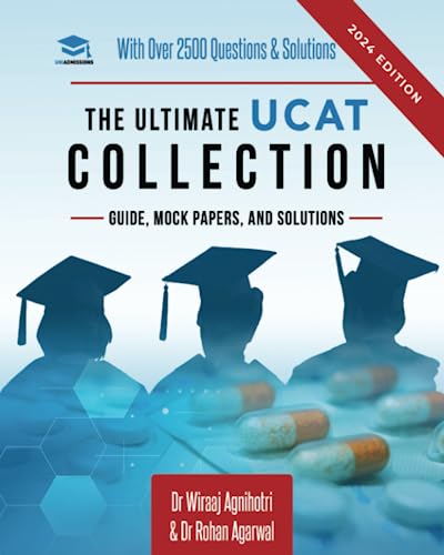 Book cover for The Ultimate UCAT Collection with silhouettes of students and medical pills.
