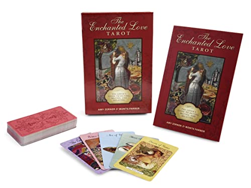 Red tarot deck and box with illustrated lovers on the cover.