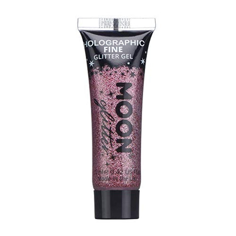Holographic Fine Face & Body Glitter Gel by Moon Glitter - Pink - Cosmetic Festival Glitter Face Paint for Face, Body, Hair, Nails - 12ml