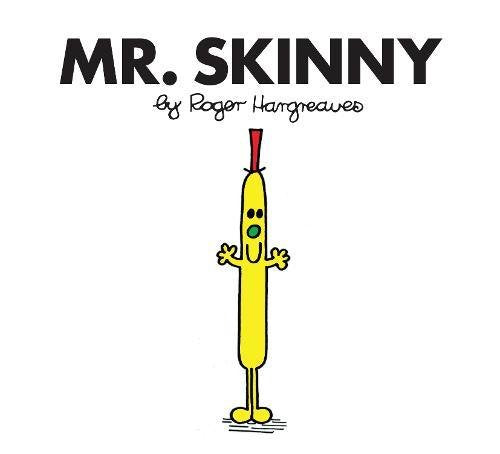 Yellow, extremely thin Mr. Men character with a smiling face.