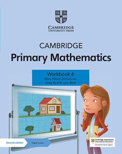 Workbook with math exercises, colorful illustrations, and digital access information on the cover.