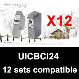 Wankelmut - 24 ( 12 SETS ) compatible ink catridges replacement for canon BCI24 BCI 24 black colour for canon multi pass C555 C 555 printer Multipack BY UNIELECTRONICS [CD]