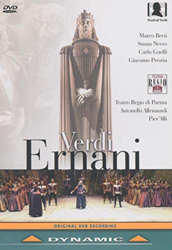 DVD cover for Verdi’s Ernani opera featuring a regal figure and chorus.