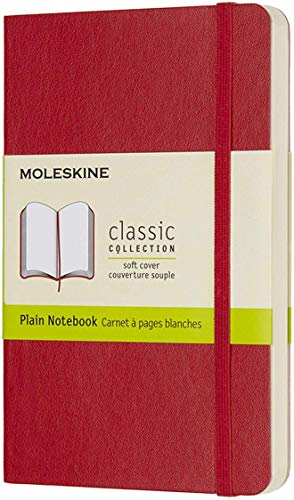 Moleskine Classic Plain Paper Notebook - Soft Cover And Elastic Closure Journal - Color Scarlet Red - Pocket 9 X 14 A6 - 192 Pages