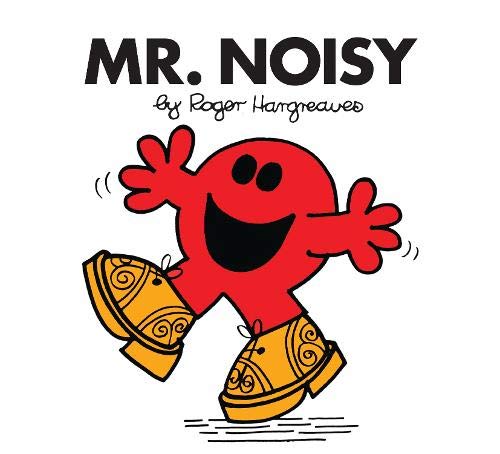 Red Mr. Noisy character with large feet and outstretched hands.