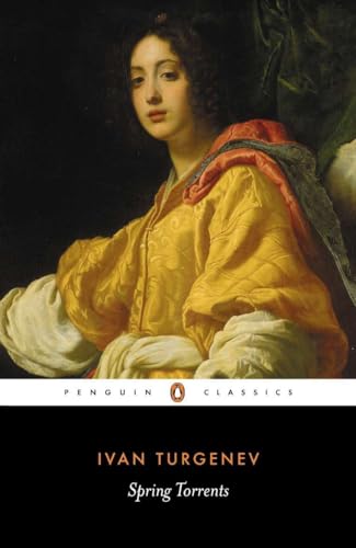 Book cover: portrait of a woman in golden clothing, "Spring Torrents" title.