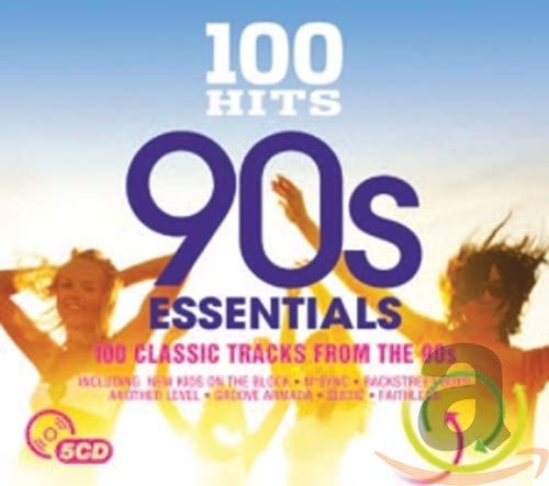 CD cover for "100 Hits: 90s Essentials" with dancing figures.