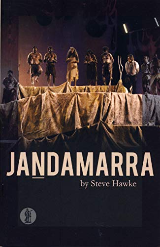 Book cover: "Jandamarra" by Steve Hawke, depicting figures on draped fabric.