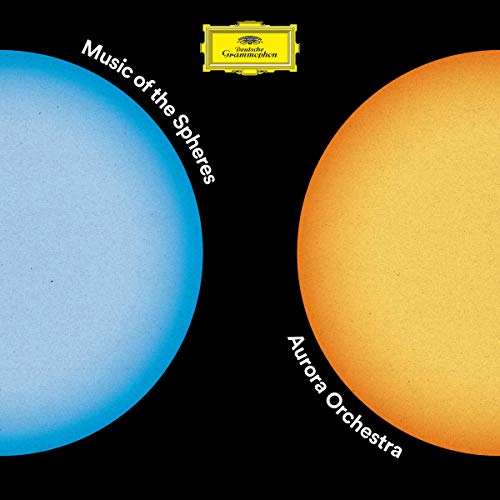 CD cover with blue and orange orbs, text “Music of the Spheres”.