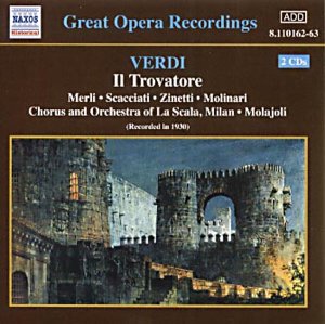 CD cover for Verdi’s “Il Trovatore” featuring a stone castle image.