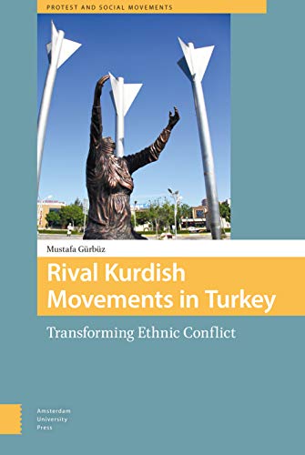 Book cover: statue with raised arms, text “Rival Kurdish Movements in Turkey.”