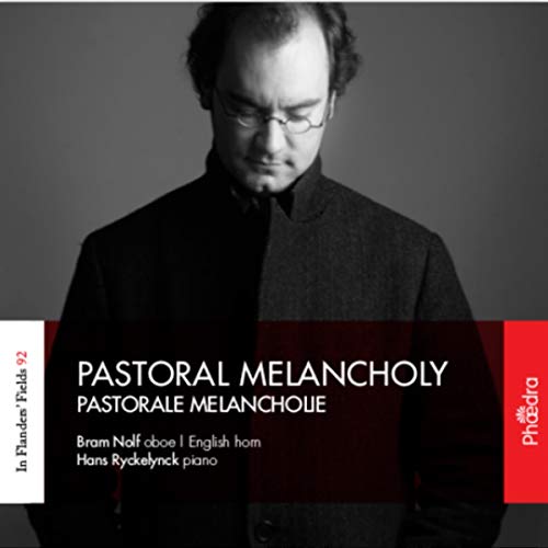 Black and white portrait of a man with an oboe, CD cover art.