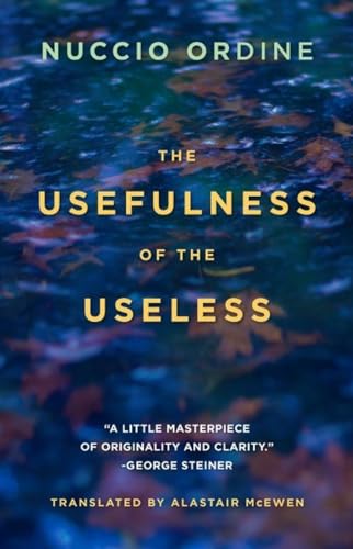 Book cover with yellow and white text on a background of fallen leaves on water.