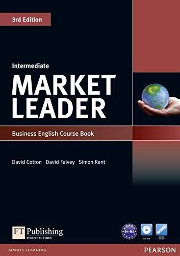 Market Leader" textbook cover, intermediate level, with a globe in hands.