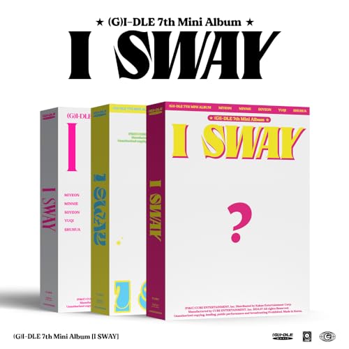 (G)I-DLE “I Sway” album packaging: three CD cases with pink and teal accents.