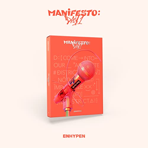 Enhypen album cover: red background with microphone and text details.